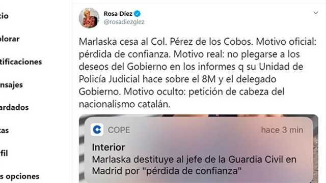 Rosa Díez retrató un cese de enorme impacto en la Guardia Civil. (Imagen: @rosadiezglez)