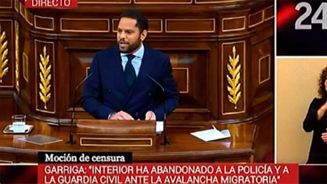 El diputado Ignacio Garriga, de Vox, presentó la moción de censura. (Foto. 24h/RTVE)