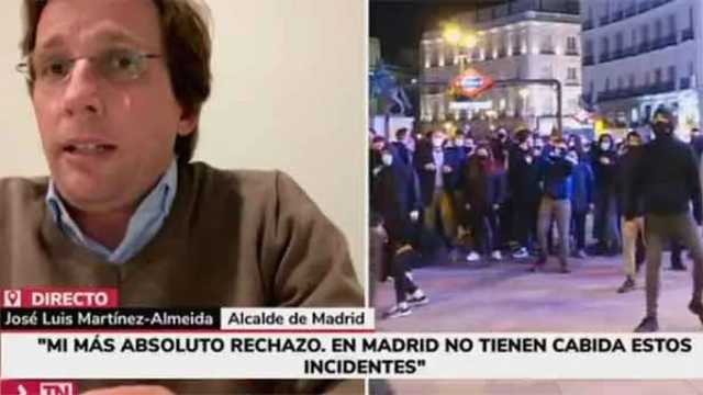 Almeida reclamó una respuesta unánime contra la brutal violencia de una pandilla de indeseables. (Foto: Telemadrid)